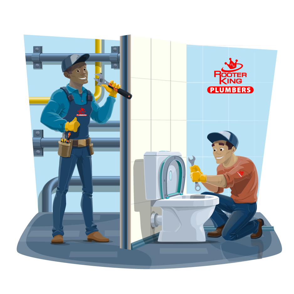 illustration of two plumbers repairing a toilet