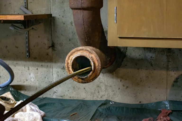 clogged drain being serviced